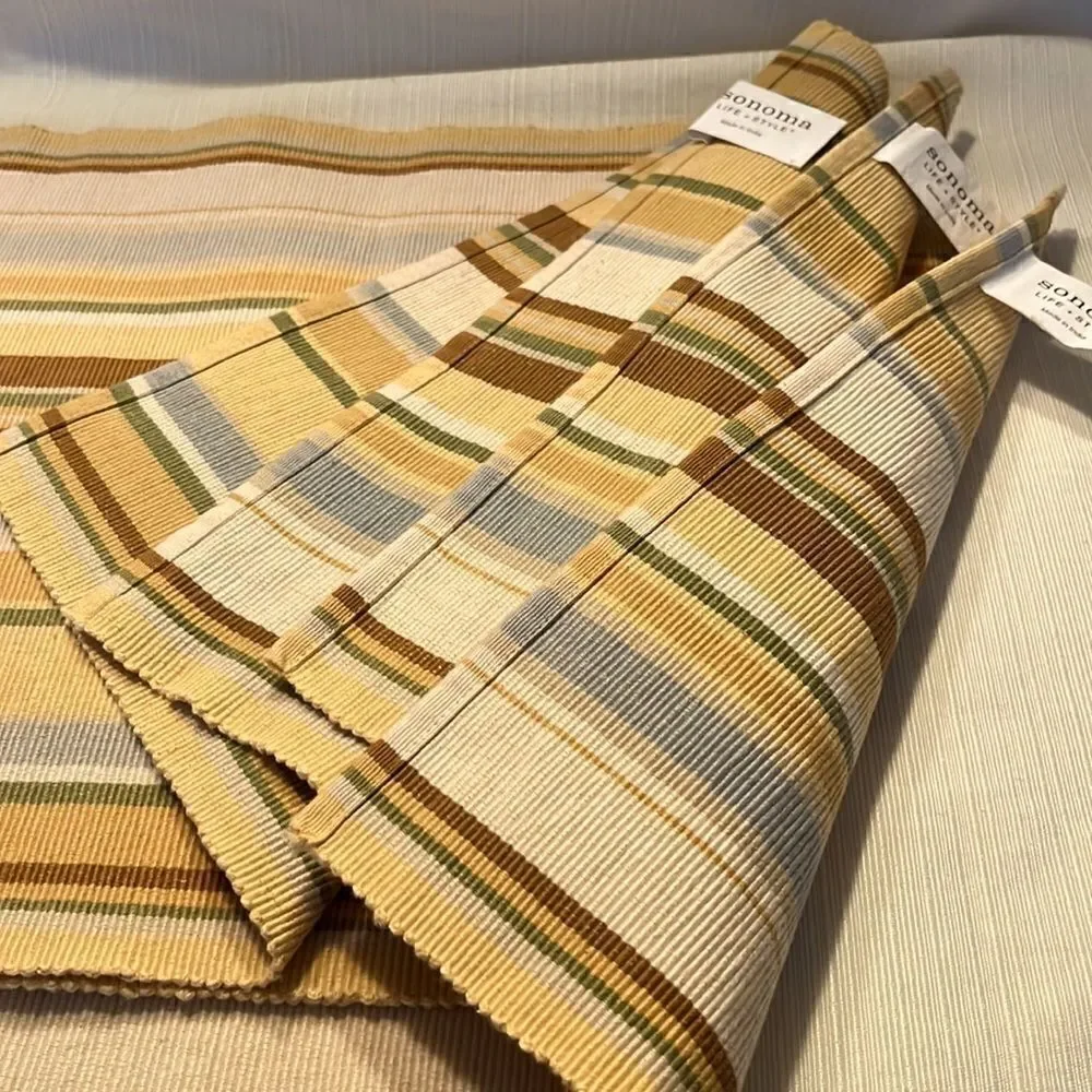 Sonoma Yellow Multi. Colored Striped Cotton Spring Summer Placemats-  Set of 4